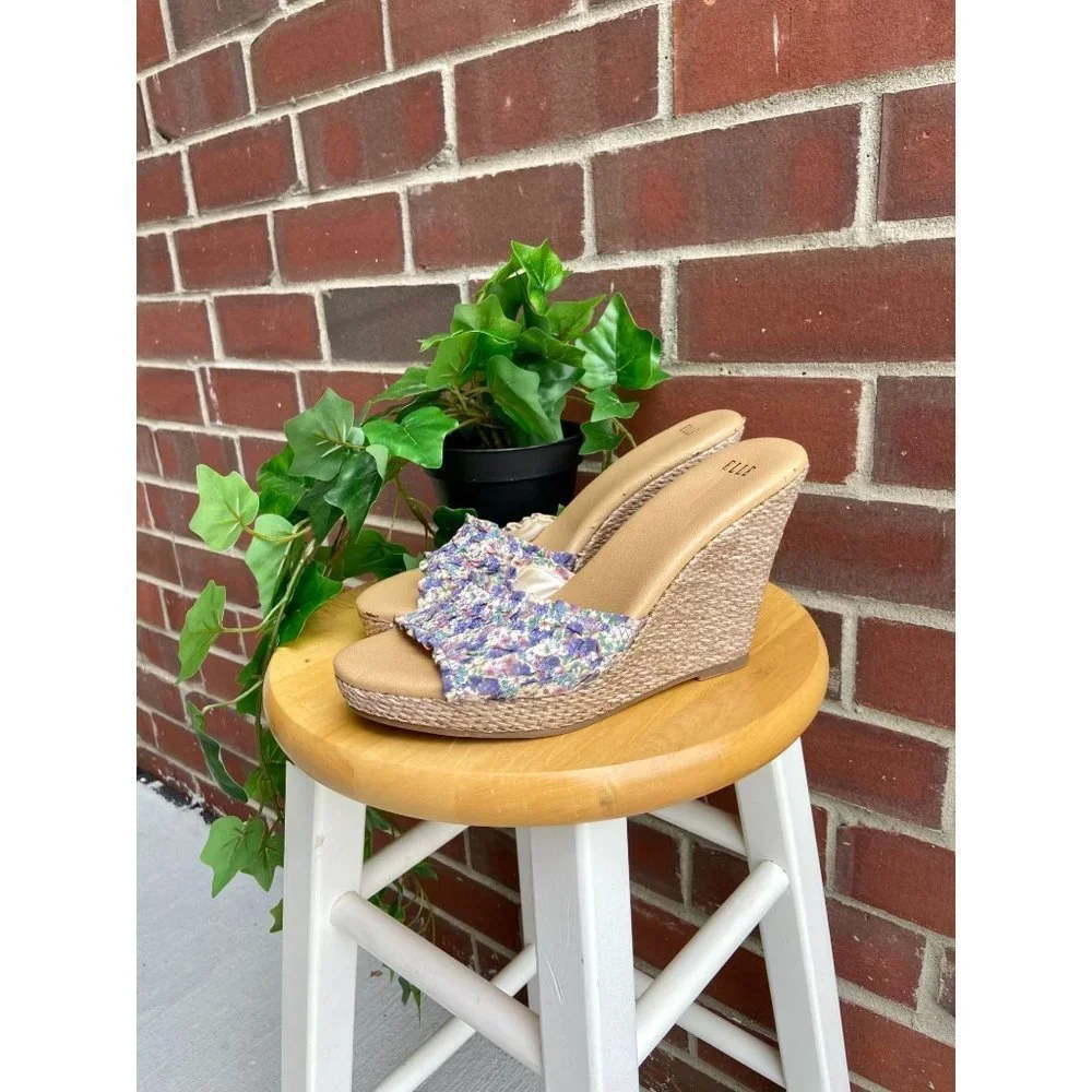 𝅺ELLE Floral Woven Backless Wedge Sandals - Picture 4 of 7